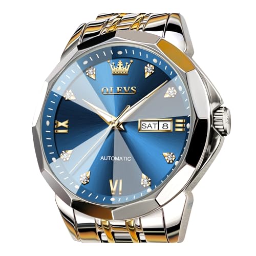 Image of OLEVS Watch for Men Automatic Classic Mechanical Watch Diamond Mirror Stainless Steel Dress Casual Waterproof Day /Date Calendar