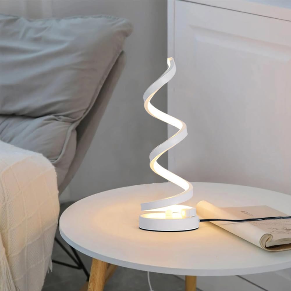 Lampy biurkowe Lampa biurkowa LED Spiralna lampa nocna LED Lampa stołowa zakrzywiona nowoczesna lampa stołowa salon sypialnia (biały)