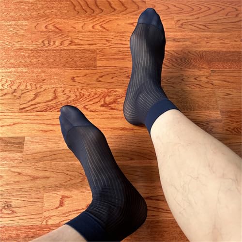 Mens Nylon Sheer Suit Socks Business Dress Socks Elastic Thin Striped See Through Formal Dress Short Tube Ankle Socks3