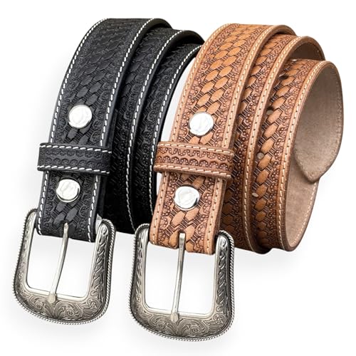 Image of DANIEL'S ARTPLANET Western Belt for Men Full Grain One Piece Leather With Buckle Engraved Handmade Tooled 1.5 inch