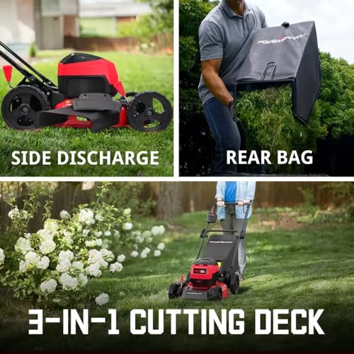 Image of Electric Lawn Mower, PowerSmart 17 Inch Lawn Mower, 40V Cordless Mower with 4.0Ah Battery & Charge, Quiet, Lightweight, Foldable Handles