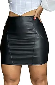 Saia de Couro Fake Curta Lisa Preta (G)