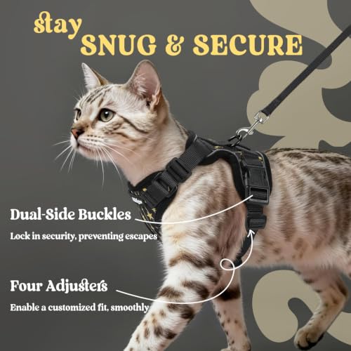 Image of rabbitgoo Cat Harness and Leash Set, Escape Proof Vest, Lunar Prowl | Soft Breathable Mesh, Easy Adjustable Fit, Snap Buckles, Sturdy Clip, Reflective Strips, for Average Cats Walks, S