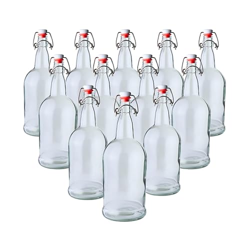FastRack Botellas de vidrio Swing Top |33 oz – Paquete de 12 | Botellas de vidrio transparentes con tapa abatible para elaboración de cerveza
