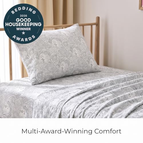 Image of Mellanni Twin Sheets Set - 3 PC Iconic Collection Bedding | Hotel Luxury, Extra Soft, Cooling Bed Sheets - Wrinkle, Fade, Stain Resistant (Twin, Paisley Gray)