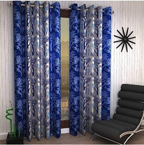 Image of Woah Polyester Floral Door Curtain Door Window Curtain Premium Polyester Weaved Parda Modern Parde for Living Room Bedroom Home Office Screens Eyelet Ring (7 Feet -Blue1)