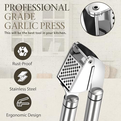 ORBLUE Garlic Press Stainless Steel - Premium Professional Grade Garlic Mincer, Crusher & Peeler Set - Easy Clean, Dishwasher Safe & Rust-proof ORBLUE Garlic Press Stainless Steel - Premium Professional Grade Garlic Mincer, Crusher & Peeler Set - Easy Clean, Dishwasher Safe & Rust-proof
