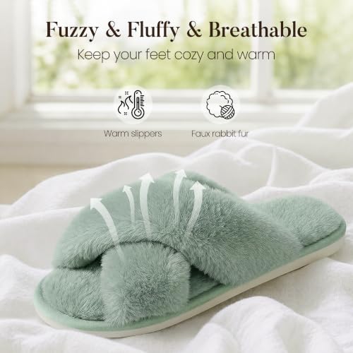 Image of Ankis Women's Fuzzy Slippers Cross Band Memory Foam Open Toe Comfy Soft House Shoes Anti-Slip Indoor Outdoor Gifts for Women