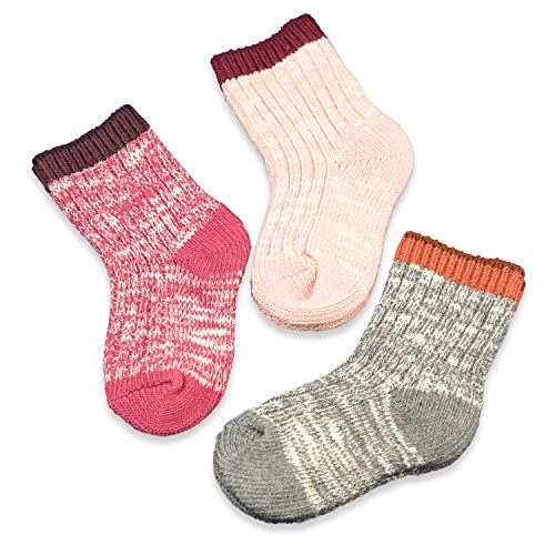 Baby Boys Girls Socks - 3 Pairs Toddler Seamless Chunky Knit Cotton Socks Kid Cotton Crew Socks (S(1-3Y), Girls)