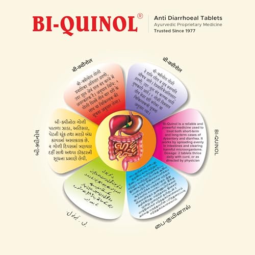 Image of BI-QUINOL Loose Motion Tablets | Anti Diarrhea Ayurvedic Medicine | Dysentery Support | Bharavi (6 strips with 20 tablets each)