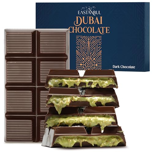 Eastanbul Dubai Dark Chocolate Bar Pistachio, 7oz, Premium Belgium Chocolate, Pistachio Dubai Bar, Viral Candy with Shredded Phyllo Dough, Knafeh, Gift Box