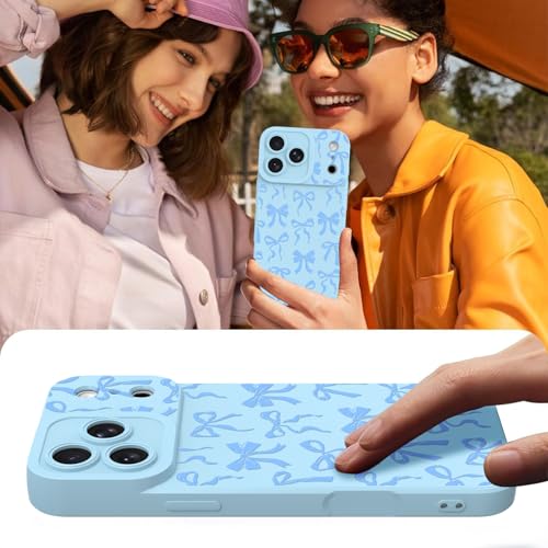 Image of Designed for iPhone 17 Pro Max Case, Cute Bowknot Bow Tie Pattern Liquid Silicone Phone Case, Slim Soft TPU Protective Cover for Women Girls, Light Blue