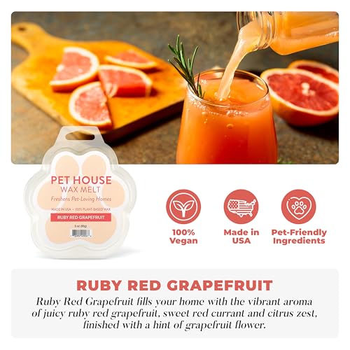 Image of One Fur All Pet House Spring and Summer Wax Melts for Pet Odor, Natural, Plant Based Soy Wax Melts, Long Lasting Fragrance for Fresh Smelling Homes, Ruby Red Grapefruit