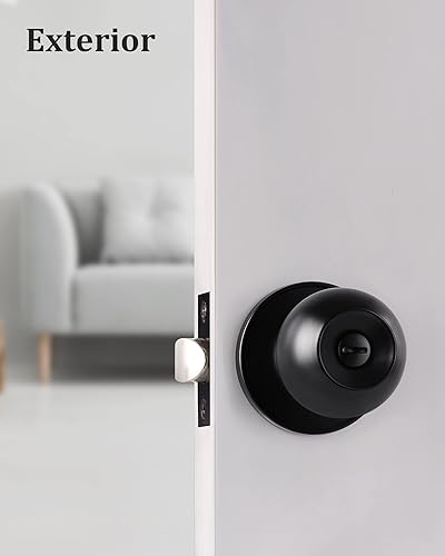 Miniatura 4 de Lanwandeng Paquete de 3 pomos de puerta de privacidad color negro mate con cerradura para dormitoriobaño, cerraduras de puerta interior sin llave