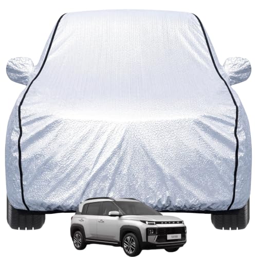 Image of Pivalo Car Cover for Hyundai Exter All Model & Years (2023-2026) 100% Waterproof with Mirror Pockets, Triple Stitched Bottom Elastic Dustproof Full Body Protection (Heat & UV Resistant, Silver)