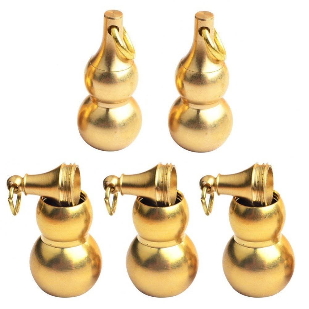 Wudaizhi Brass Gourd Pendant 5Pcs Hollow Gourd Charm Chinese Gourd Pendant Hanging Gourd Decorations Mini Bottle