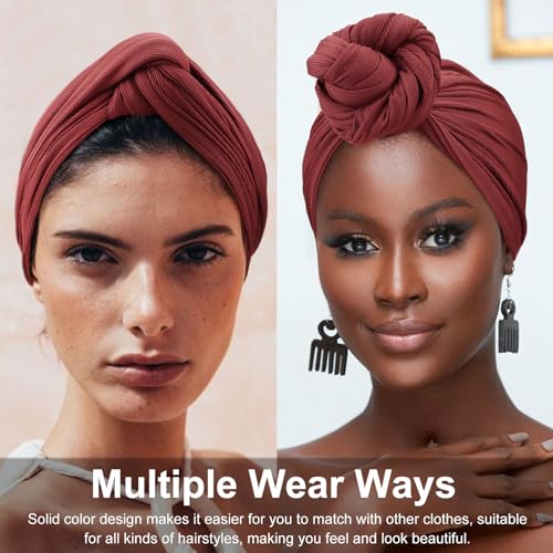 DRESHOW Hair Wrap for Women Ribbed Soft Stretch Jersey Head Scarf Breathable Lightweight Turban Solid Color - Image 4