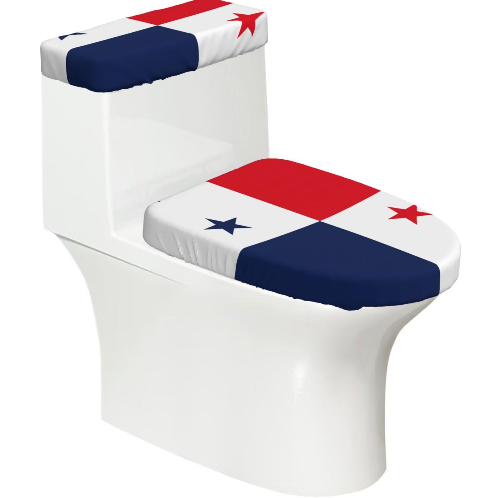 Flag of Panama Printed Toilet Tank and Lid Cover Set of 2 for Most Bathrooms, Fits Elongated Round Toilets