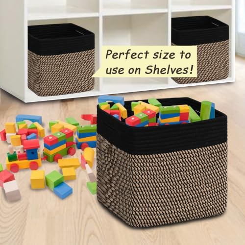 Image of COMFY-HOMI 3PACK Cotton Rope Square Basket with Handles for Shelves|Dog Toy Bin and Storage|Baby Gift|Shoe Organizer|New 11 inch x 11 inch x 11 inch for Living Room