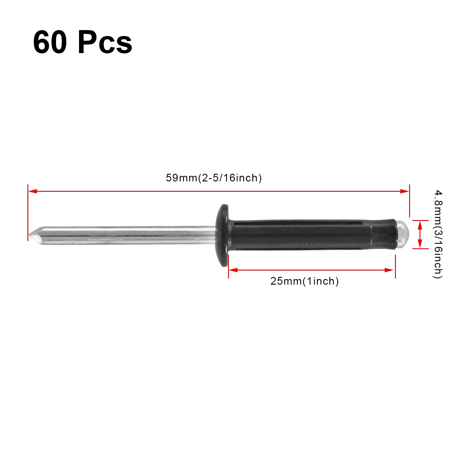 100-Pack Black Aluminum Tri-Fold Exploding Pop Rivets - 3/16" X 4/5", Large Flange For Kayak, Auto, Furniture
