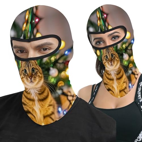 Máscara facial de pasamontaña con dibujo de gato y luces navideñas para hombres y mujeres, máscara completa de invierno para ciclismo al aire libre, gorro para moto, protección contra frío, para esquí y pesca en hielo miniatura 1