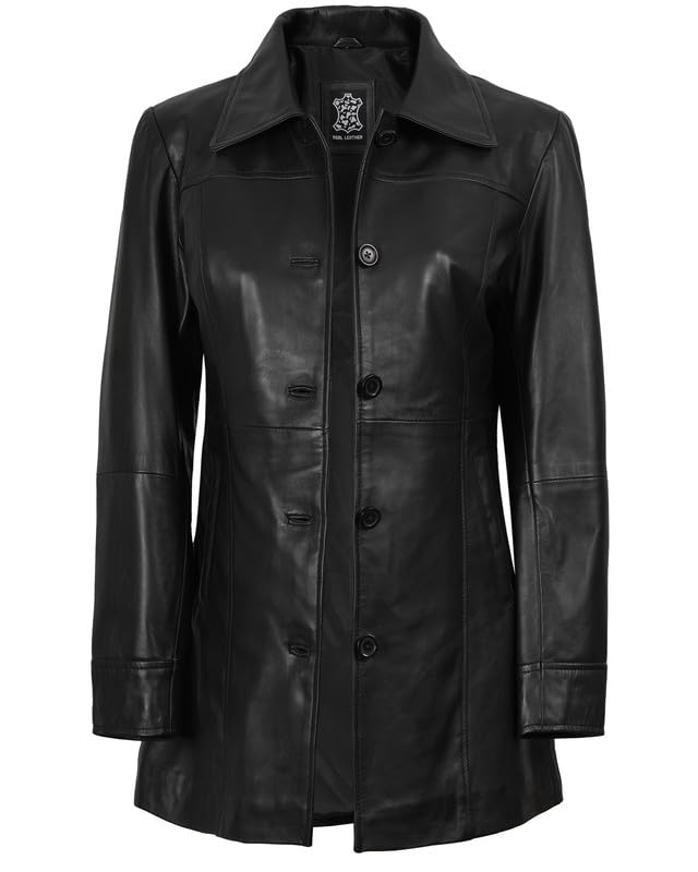 Image of Blingsoul Disc Leather Long Women's Coat (N3) | [1316186] Kandis Black, 2XL