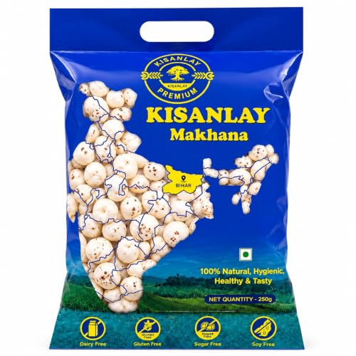 Image of KISANLAY Premium Raw Makhana 250g (Fox Nuts) | Natural Lotus Seeds, Healthy Snacking & Cooking, Un-Roasted