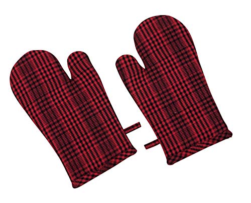 PIXEL HOME Cotton Microwave Oven Mitten for Microwave – Set of 2 PCS Oven Glove – Heat Resistant (Red Pin Stripe)