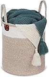 HAPPON Woven Rope Storage Basket - 14'x16' Cotton Rope Pillow Blanket Baskets | Nursery Clothes Laundry Hamper - Kids Toy Large Storage Bin with Handles