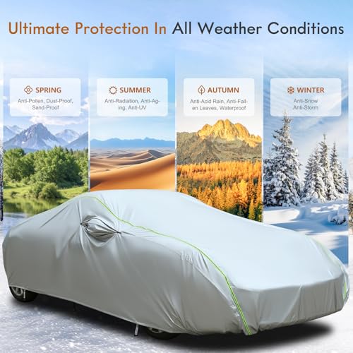 Image of Tecoom Car Cover Waterproof All Weather, Windproof UV Sun Rain Snow Protection Outdoor Full Cover with Top Reflective Strip, Door Zipper, Fit for Coupe /Convertible /Sport Cars (173-182 Inches)