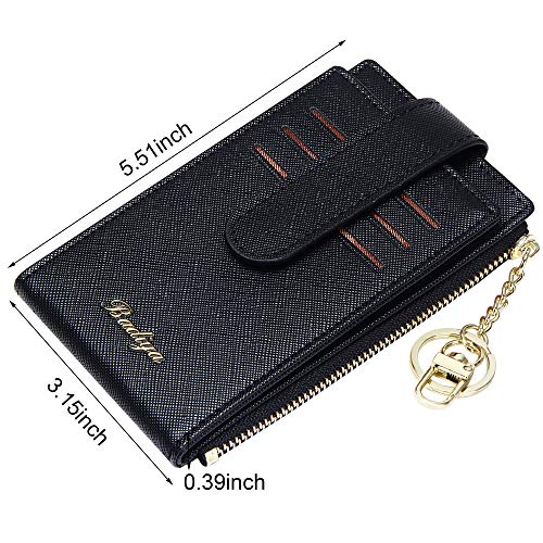 Image of Badiya Slim Women Wallet RFID Blocking Bifold Compact 9 Card Slots Holder Wallets Soft Leather with Zipper Coin Pocket 2 ID Window