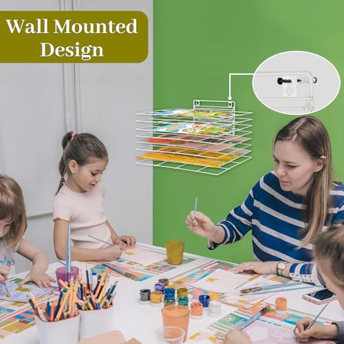 Image of Art Drying Rack for Classroom Paint Drying Rack Small Wall Art Storage Rack with 8 Removable Shelves for Classrooms and Art Studios (White, 8 Shelves)