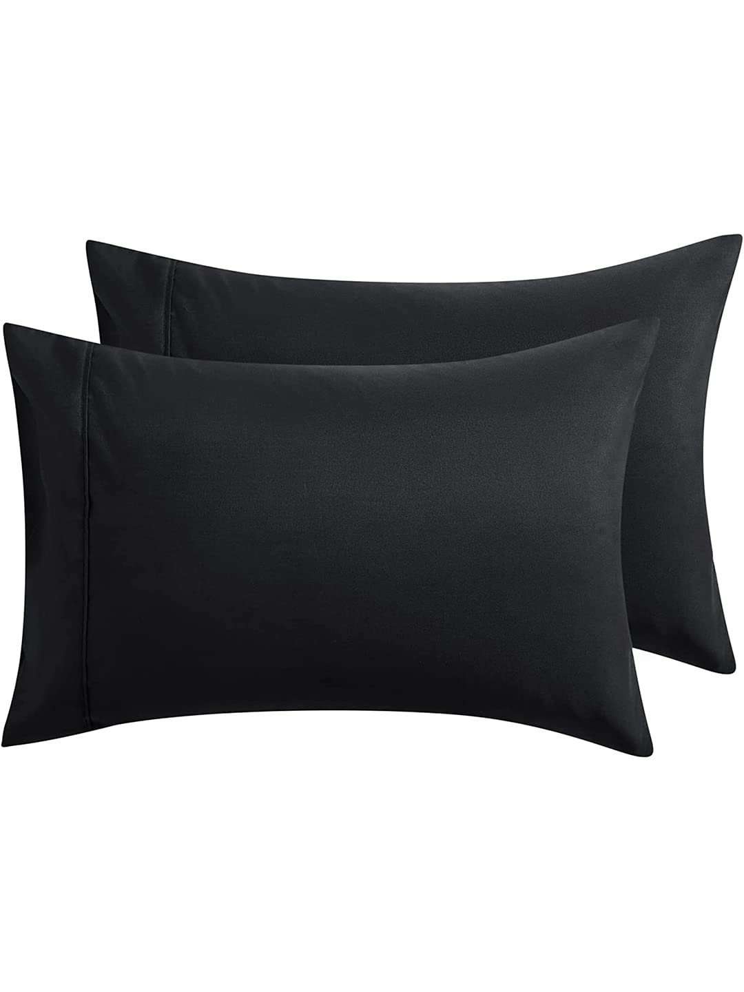 Exora Microfiber Pillowcases Standard with Zipper Set of 2 - Breathable Zippered Pillow Covers for Hair and Skin, Soft Brushed Pillow Cases 2 Pack, 20 x 30 Inches (Black)