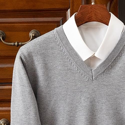 Maiyifu-GJ Men's Knitted Sweaters Solid Color V Neck Casual Long Sleeve Top Business Knit Pullovers2