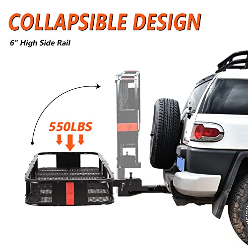 Jovno Hitch Cargo Carrier Foldable Luggage Basket Fits To 2" Receiver With Cargo Bag,Net,Straps,Hitch Tightener For Suv, Truck, Car,60"X21"X6" (Black) #TOP4