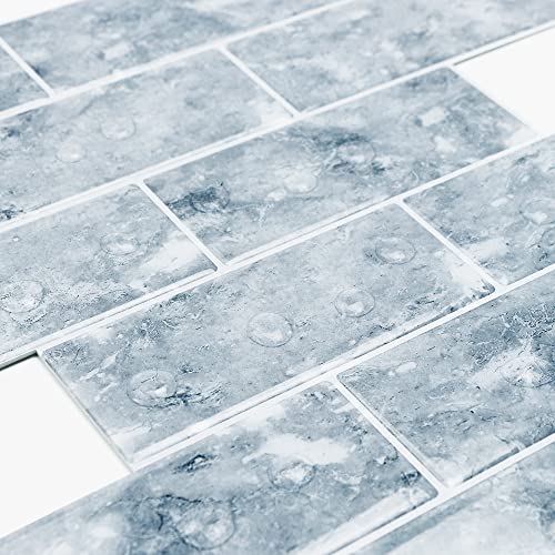 Oriunilex Self-Adhesive Mosaic For Kitchen Backsplash,Bathroom Walls And Feature Background, Peel And Stick Kitchen Backsplash, Grey Glossy Marble Design, 10 Sheets In A Pack, 12 X 12 Inches #TOP1