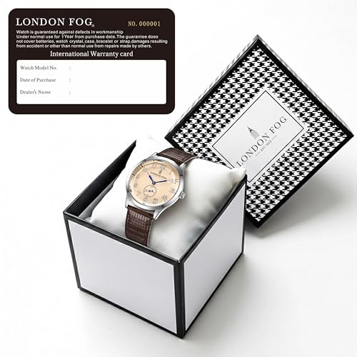 Image of London Fog Brixton Collection Analog Quartz Vintage Watch for Men with Round Dial, Luminous Numerals, Curved Mineral Glass & Leather Strap - LFM10011