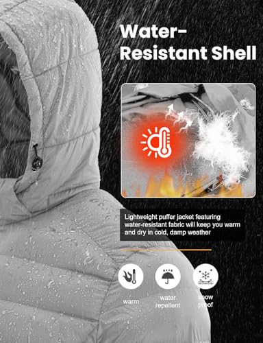 Image of TBMPOY Men's Lightweight Puffer Jackets Detachable Hood Water-Resistant Casual Winter Coat Hooded Insulated for Travel Ski