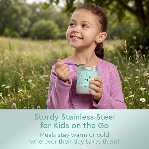 Image of Bentgo Kids Stainless Steel Leak-Proof Food Jar for Hot or Cold Food | 11 fl oz Double Insulated Container with Removable Silicone Bumper, Dishwasher Safe, Easy Open Lid, Ages 3+ (Puppy Love)