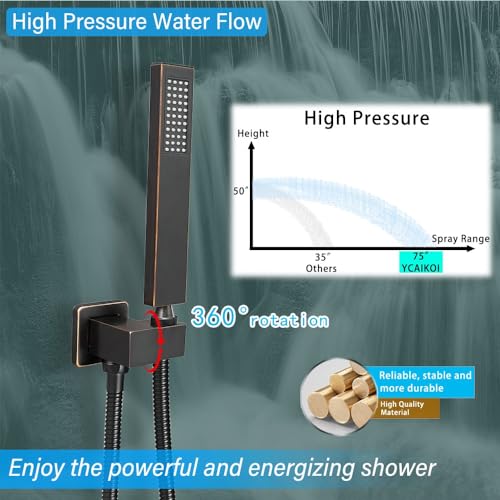 Image of Shower Faucet Set Complete, Wall Mount Shower System for Bathroom 12 Inch High-Pressure Rainfall Shower with Handheld, Rough-in Valve Body and Trim Kit, Oil Rubbed Bronze