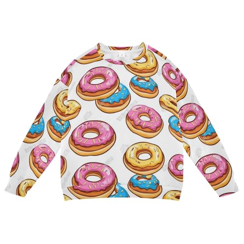 JUNZAN Cute Colorful Cartoon Donuts Pink Little Kids Sweatshirts Hoodies Crewneck Sweatshirt With Hoodie Party 4T