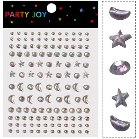 Moon Stars Face Gems Jewels for Women Glitter Hair Crystal Rhinestones Rave Party Festival Party Club Body Face Eye Nail Makeup Stickers Temporary Tattoos (Stars) Cover