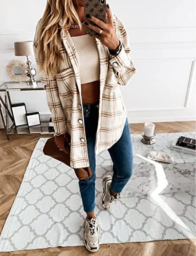 StunShow Women Plaid Shirt Button Down Flannel Shacket Long Sleeve Coat Jacket Tops Trendy 20253