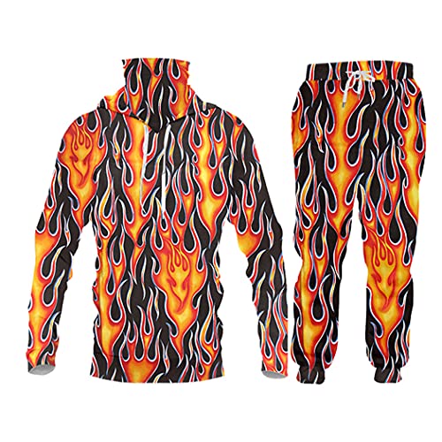Survêtement 3D flamme ensemble de sport automne homme sweat à capuche training wear suit XXXXXL