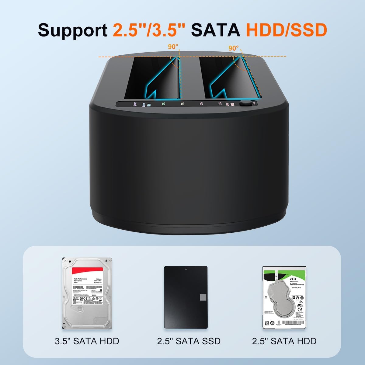 MAIWO Station d'accueil pour disque dur externe avec clone hors ligne pour disque dur SATA HDD/SSD 2,5/3,5", 5 Gbit/s avec UASP, capacité de 48 To, double baie USB 3.0 vers SATA Duplicateur