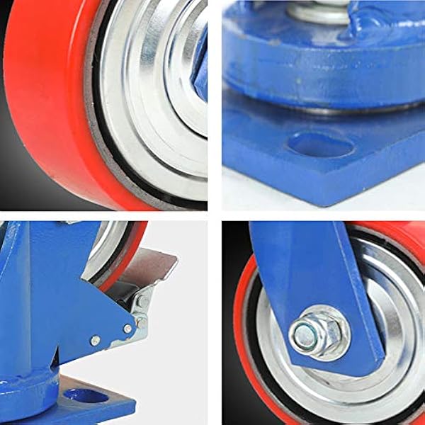 Juego de 4 ruedas de transporte industrial de servicio pesado, ruedas giratorias de poliuretano de 4/5/6/8 pulgadas, capacidad de carga: 1000 kg/2200 lb por rueda
