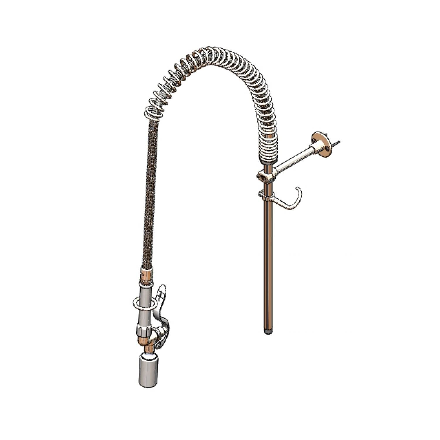 T&S Brass B-2250-BC Pre-Rinse Assembly, 44" Stainless Steel Hose, B-0107-C Spray Valve, Wall Bracket