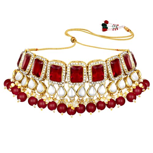 Image of Peora Crystal Faux Pearl Kundan Necklace & Jewellery Set Gift for Women