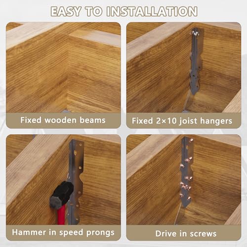Image of 25pcs 2x10 Joist Hangers with Screws, 20-Gauge Galvanizing Face Mount Joist Hanger for Wood Posts, Hurricane Rafter Ties Clips, 2x10 Brackets for Floor Deck and Ceiling Trusses, Lumber Beam Connectors