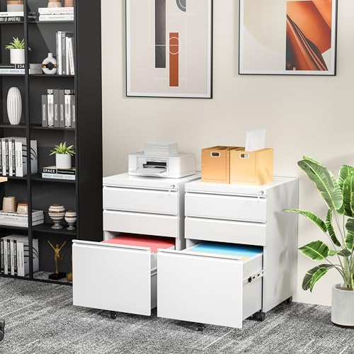 image for INTERGREAT 3 Drawer Filing Cabinet with Lock, White Mobile File Cabine